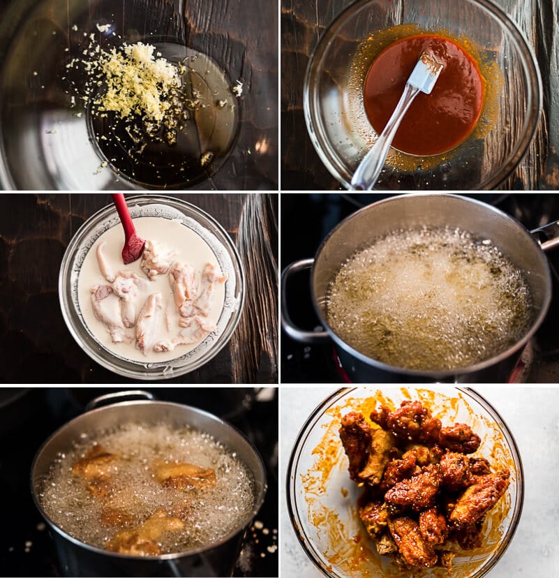 Fried Chicken Wings in Asian Hot Sauce Cooking Process 
