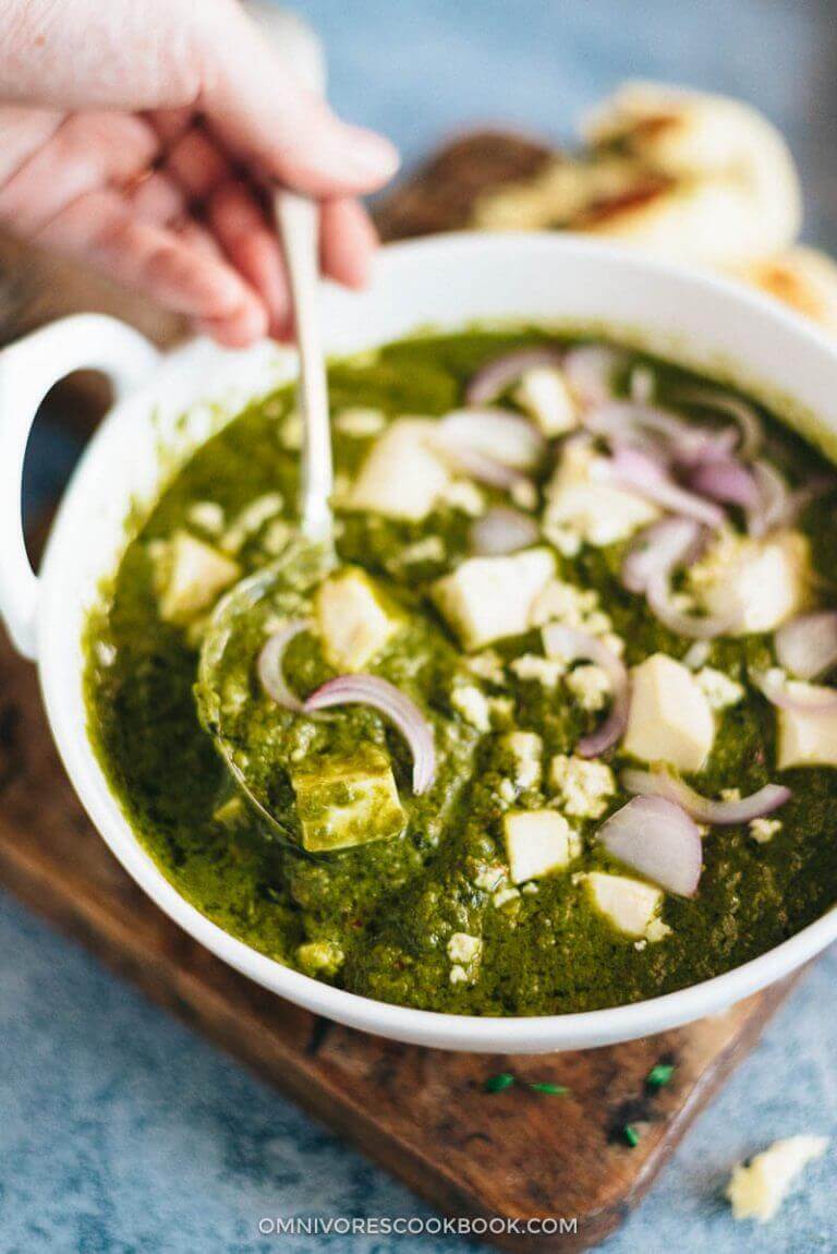 Palak Paneer Recipe (Spinach Curry with Cheese) & Cooking in an Indian ...