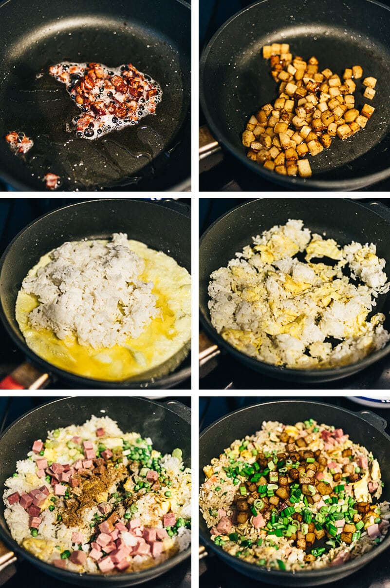 Potato Fried Rice Cooking Process