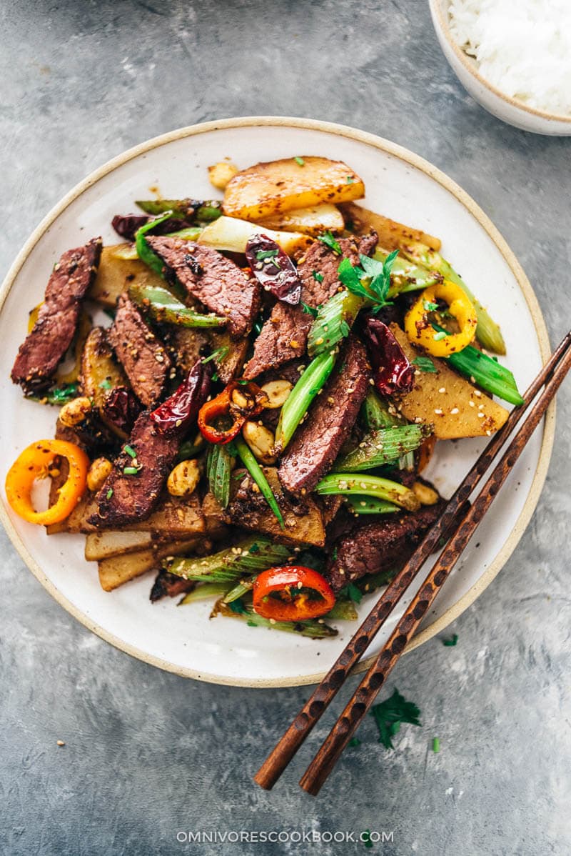 Kung Pao Pastrami (A Mission Chinese Recipe) | beef | Chinese food | recipe | Szechuan | Sichuan | spicy | hot | stir fry | main | takeout | restaurant | vegetables |