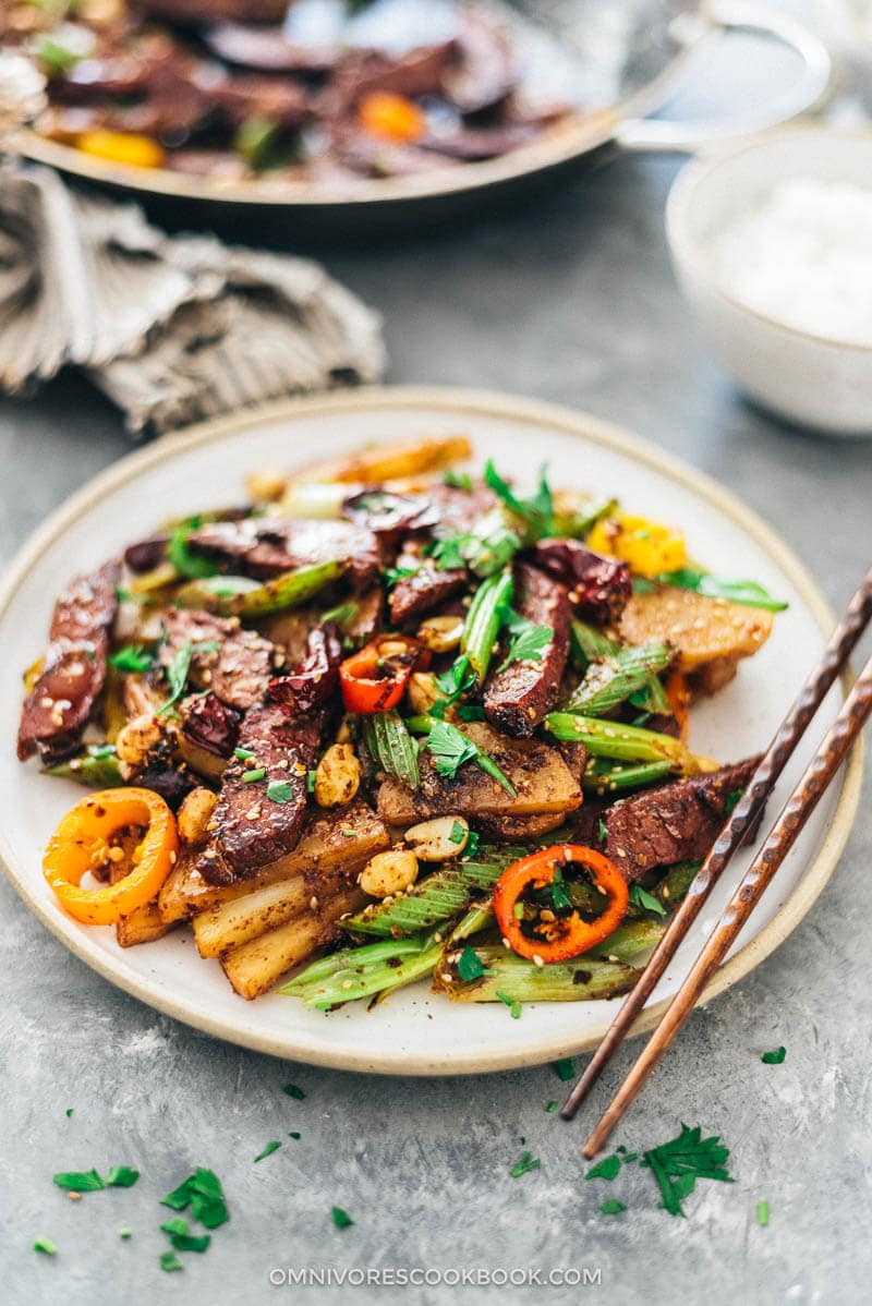Kung Pao Pastrami (A Mission Chinese Recipe) | beef | Chinese food | recipe | Szechuan | Sichuan | spicy | hot | stir fry | main | takeout | restaurant | vegetables |