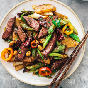 Kung Pao Pastrami (A Mission Chinese Recipe) | beef | Chinese food | recipe | Szechuan | Sichuan | spicy | hot | stir fry | main | takeout | restaurant | vegetables |