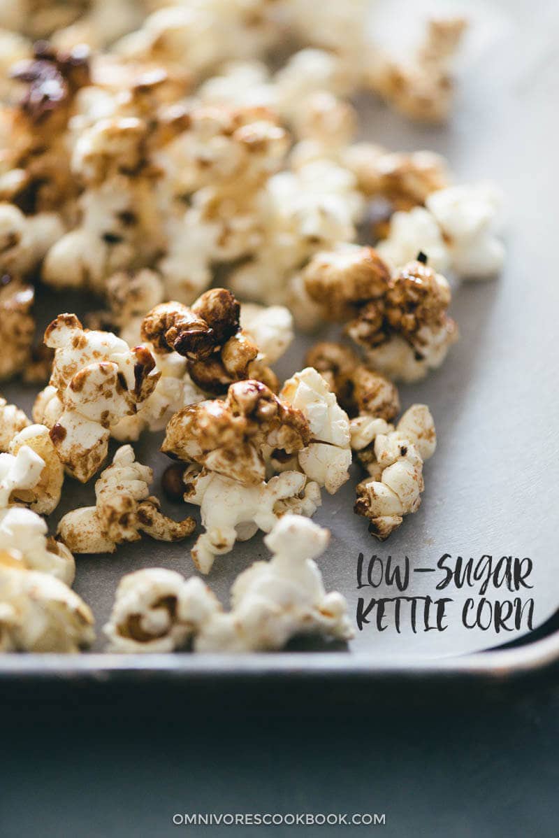 Low-Sugar Kettle Corn (That Tastes Better Than Caramel Corn) | snack | recipes | sweet | gluten free | vegan | vegetarian | homemade | movies | how to make | popcorn | stovetop | healthy |