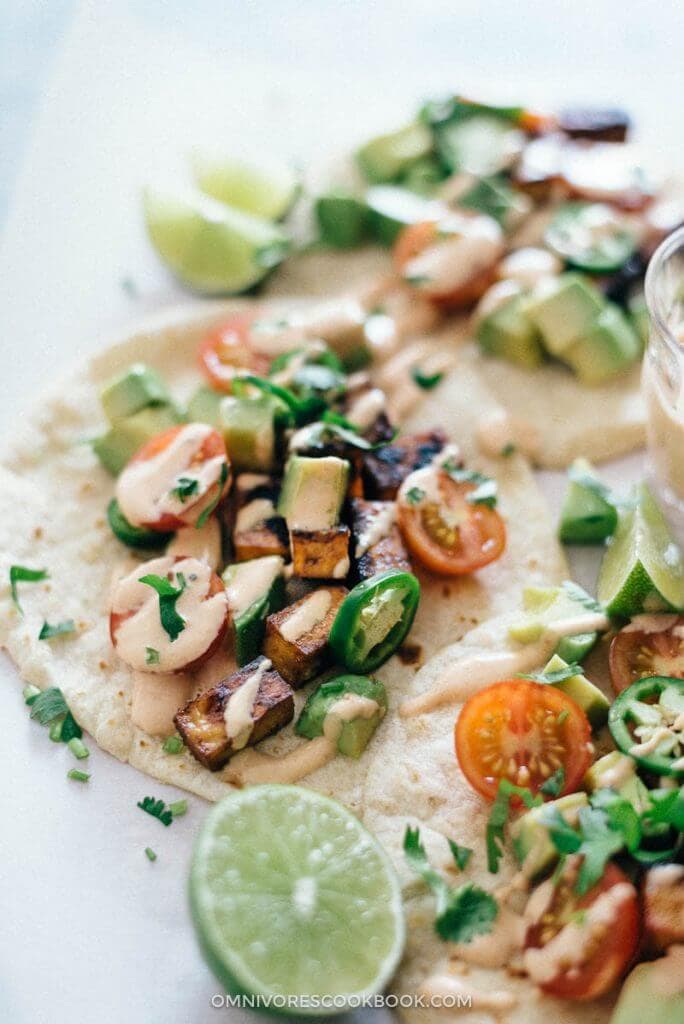 Crispy Hoisin Tofu Tacos with Creamy Sriracha Sauce Omnivore's Cookbook