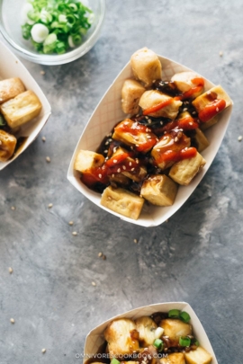 Crispy Tofu with Garlic Sauce (without Deep-Frying) | Chinese | recipes | vegan | vegetarian | gluten free | plant based | baked | healthy | easy | Asian