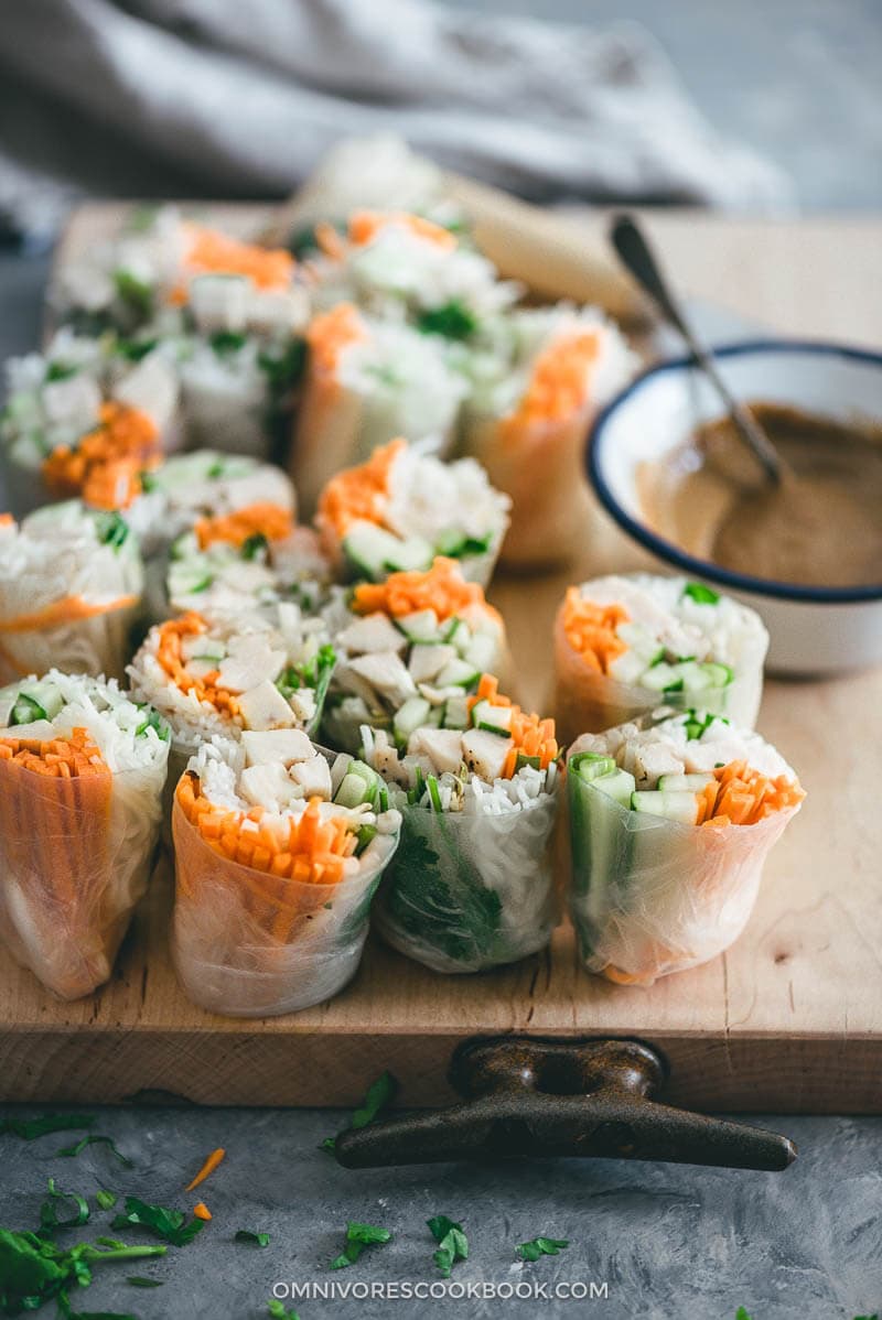 Chicken Spring Rolls with Peanut Sauce | Rice Paper Rolls | Summer Rolls | Gluten Free | Asian | Chinese | Dip | Sauce | Vegetables | Healthy | Recipe | Easy |