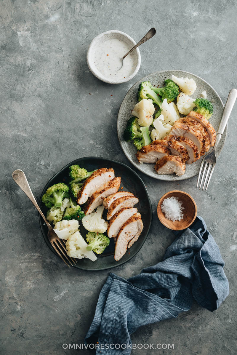 Tender, juicy chicken breast roasted with a rich, spicy dry rub. Only 30 minutes required, including prep and cooking. {Gluten-Free}
