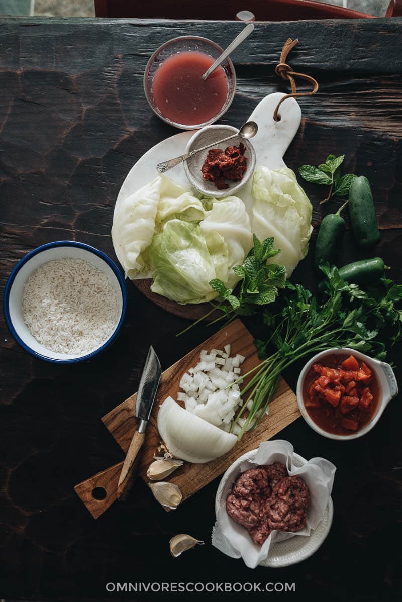 Cabbage Rolls with Tomato and Sumac Sauce (Lahana Sarması) Cooking Process
