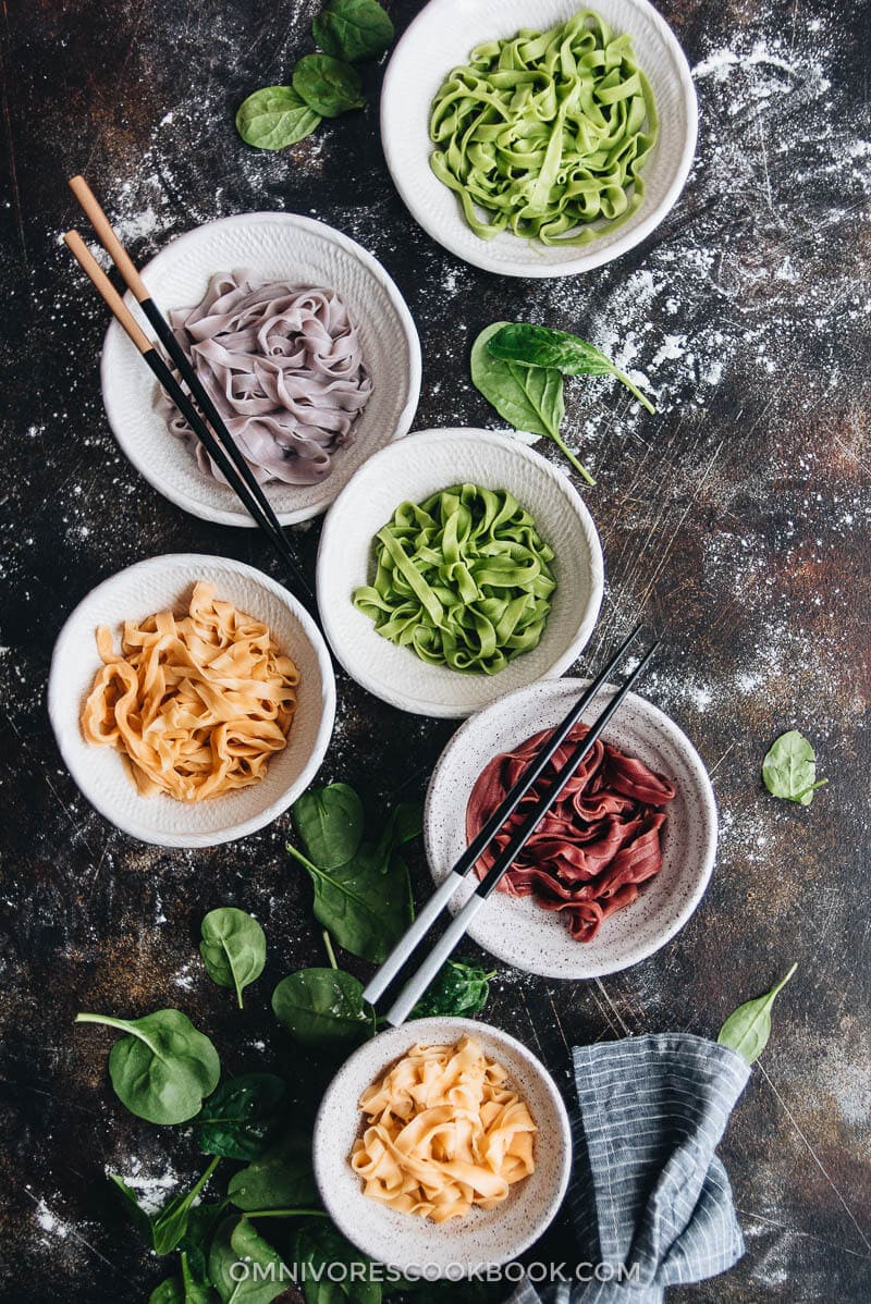 Rainbow Longevity Noodles for Chinese New Year - Made with all-natural vegetarian ingredients and served in a simple, rich broth, they guarantee your dinner party will be a blast.