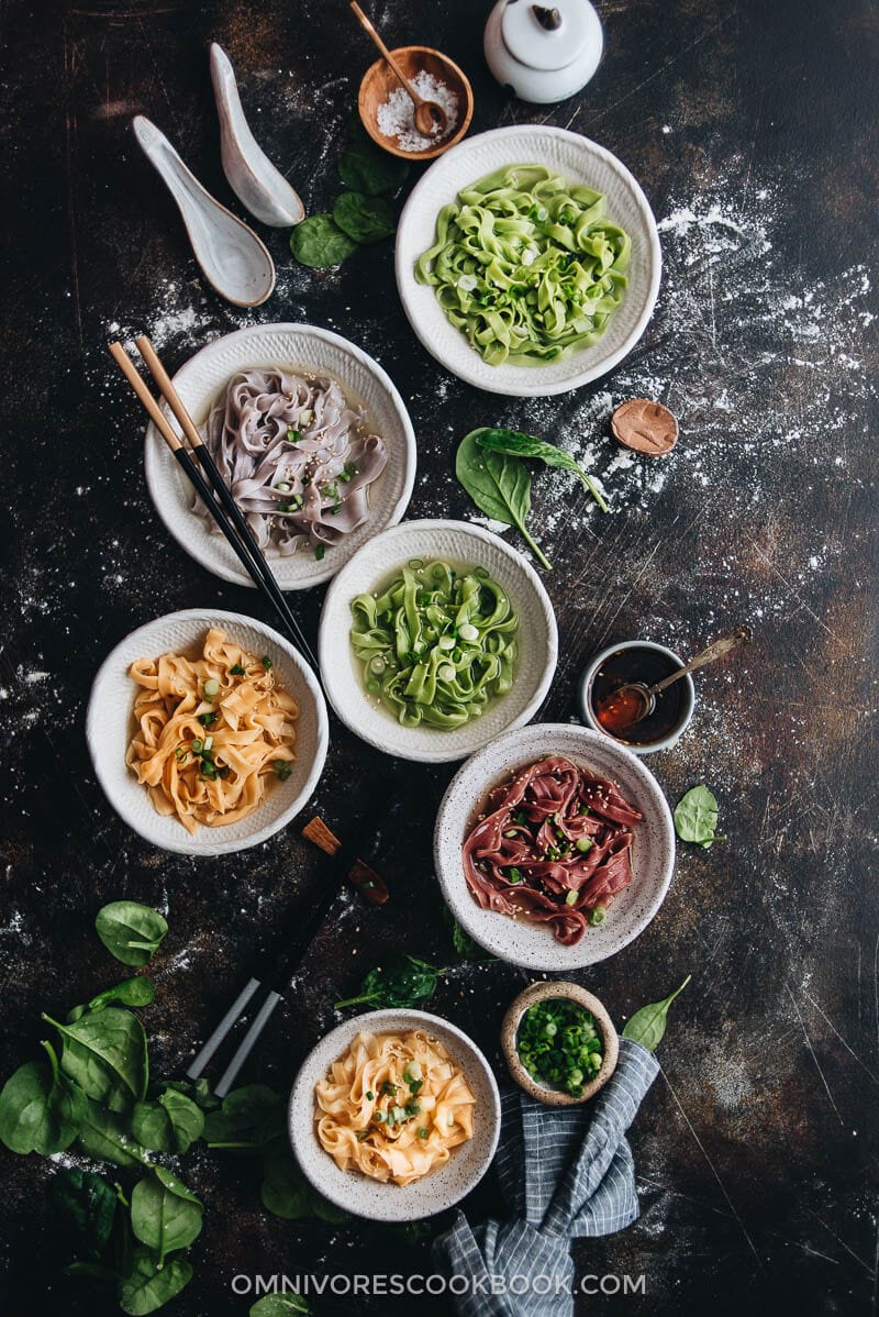 Rainbow Longevity Noodles for Chinese New Year - Made with all-natural vegetarian ingredients and served in a simple, rich broth, they guarantee your dinner party will be a blast.