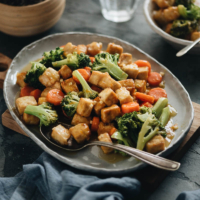 Air Fryer Tofu with broccoli and carrot squared picture