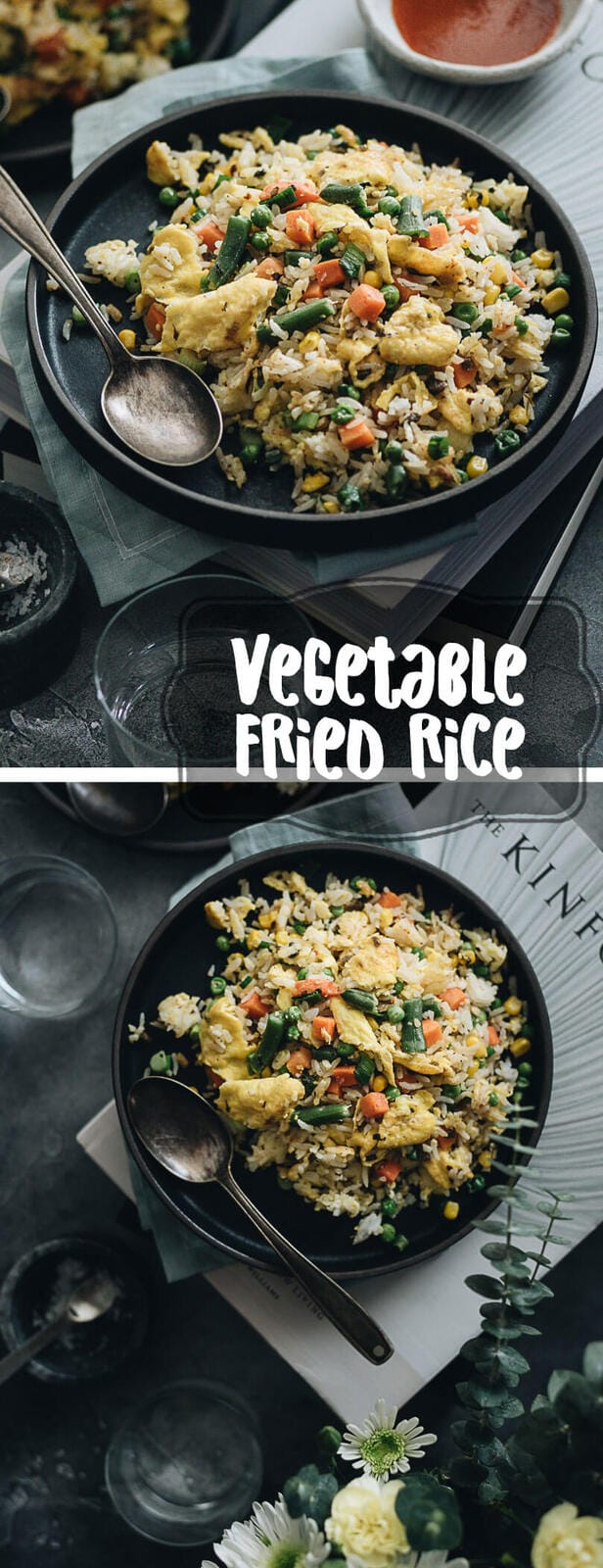 Vegetable Fried Rice (蔬菜炒饭) - The best vegetable fried rice that you can prep and cook in 10 minutes. {vegetarian adaptable}
