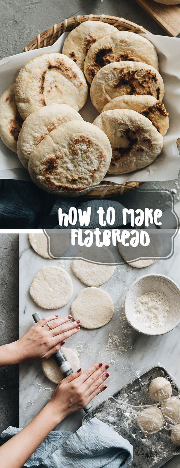 This super fast and easy flatbread recipe will totally blow your mind because it uses only 2 ingredients and 15 minutes of active cooking. You can use it to make pork belly buns or serve the bread with curry. So versatile! #vegetarian #vegan #bread #easy #recipes