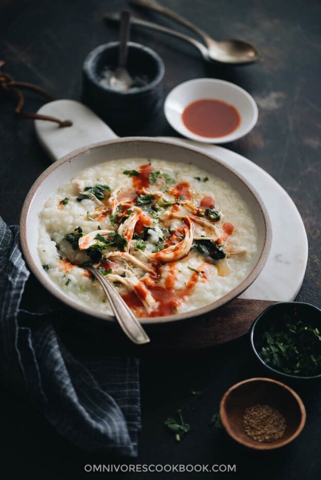 Instant Pot Congee (鸡肉菠菜粥) - Omnivore's Cookbook
