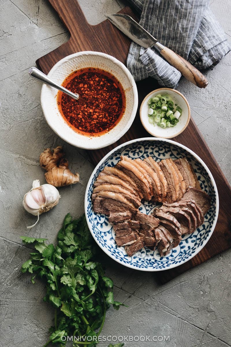 Sliced beef brisket and beef tongue with Sichuan chili sauce