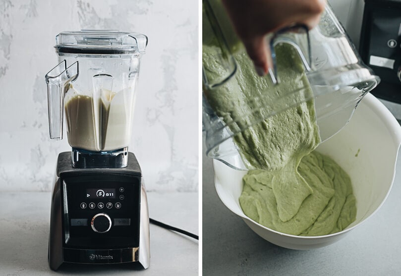 Making matcha pancakes in a Vitamix