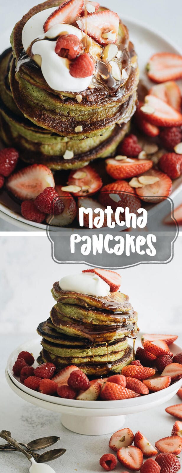 These light and fluffy matcha pancakes are super delicious and it also makes a stunning presentation. Perfect for Mother’s Day brunch or a Sunday breakfast with your loved ones. #holiday #breakfast #brunch #recipes #matcha