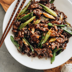 Mongolian Beef served with rice