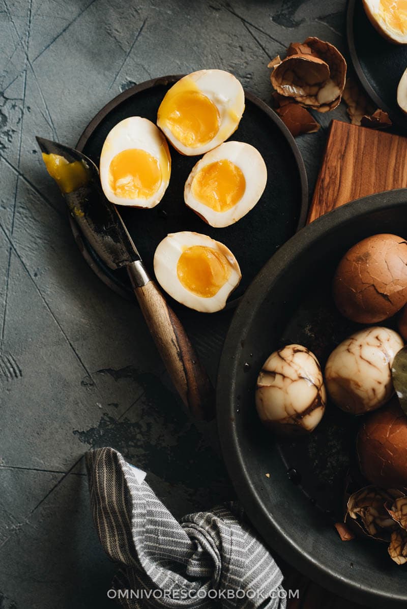 Chinese Tea Eggs with soft boiled eggs