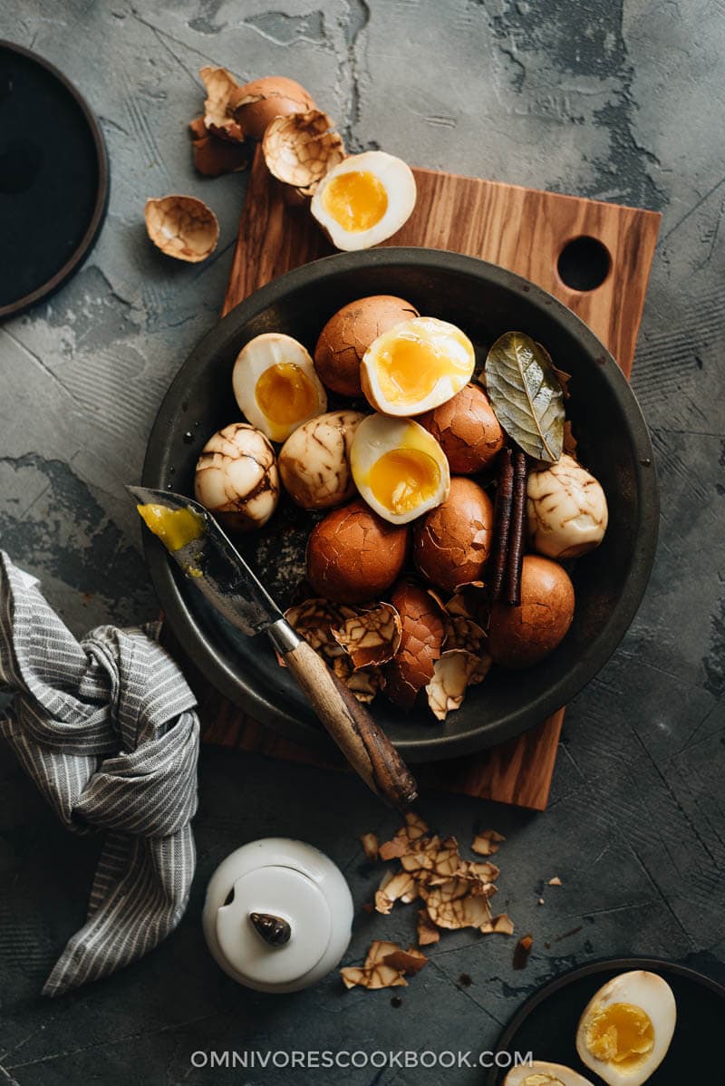 Chinese Tea Eggs with runny egg yolk