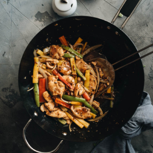 Real-deal Chinese restaurant style black pepper chicken cooked in a wok