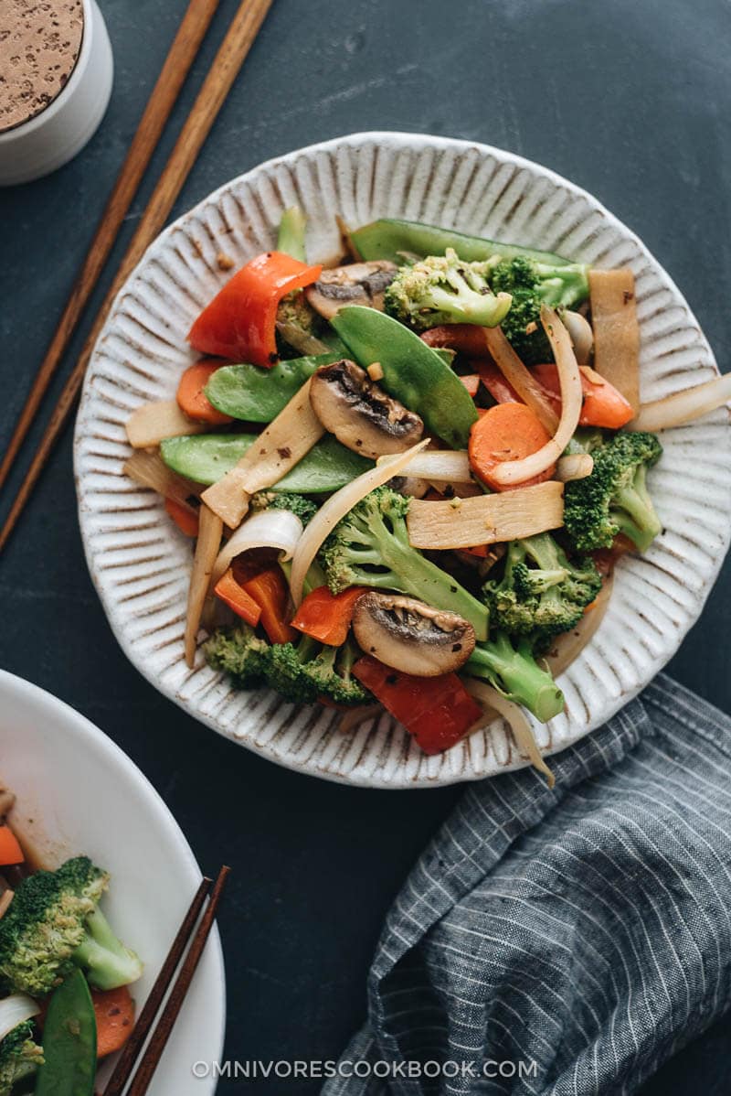 Chinese vegetable stir fry served in a plate