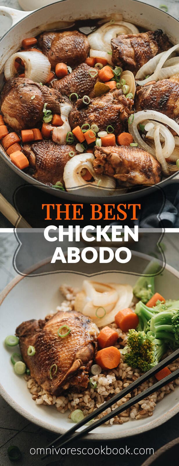 The Best Filipino Chicken Adobo - This savory yet tangy chicken dish only requires a few ingredients and lets the marinade do all the work for a flavorful and easy weekday dinner you can make in your own kitchen. {Gluten-Free} #easy #recipe #stovetop #authentic #thighs #vegetables