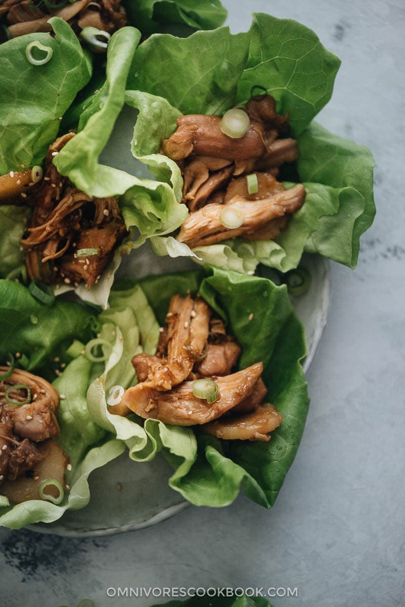 Instant pot shredded chicken lettuce wrap close up