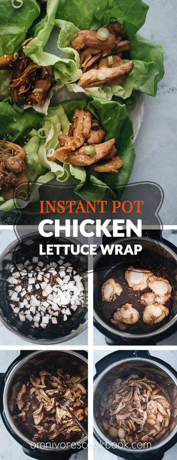 Instant Pot Shredded Chicken Lettuce Wrap - Tender, juicy chicken is smothered in a savory brown sauce with crisp water chestnuts. It takes no time to prepare and is so fast to make, which makes it a perfect easy and healthy dish for your weekday dinner. #asian #lowcarb #recipe #chinese