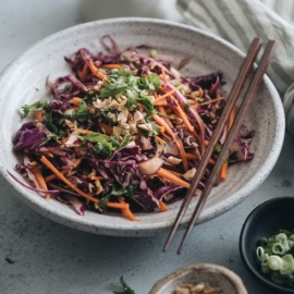 Chinese coleslaw made with purple cabbage and carrots