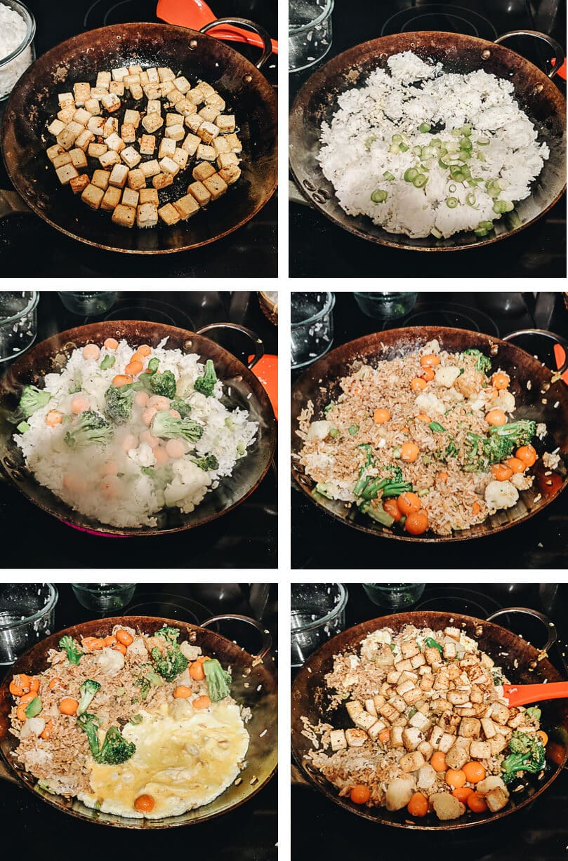 Tofu fried rice cooking process