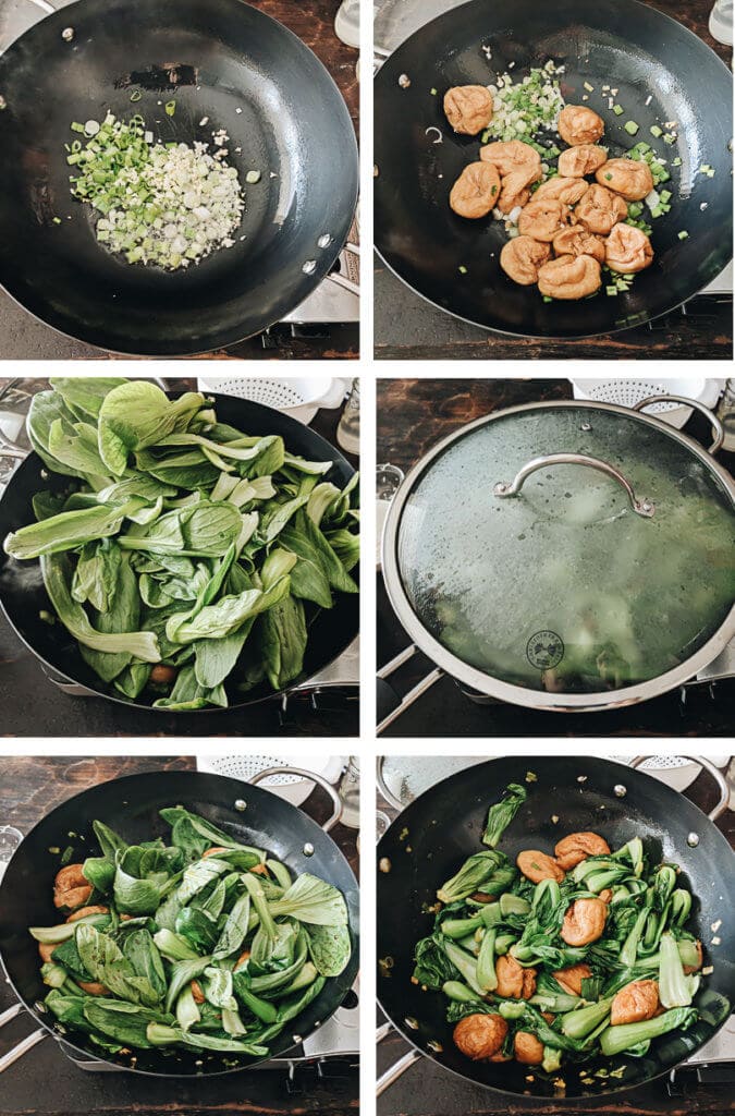 Stir Fried Baby Bok Choy with Gluten Balls (油菜炒面筋) - Omnivore's Cookbook