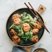 Stir Fried Baby Bok Choy with Gluten Balls - Very easy to make and bursting with flavor, it’s a great choice if you’re trying to find an interesting way to spice up your vegetarian meal and add a dose of plant-based protein. #chinese #recipes #vegan #stirfry
