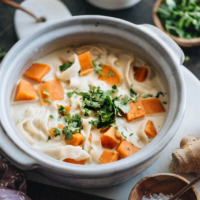 5-Ingredient Coconut Noodle Soup - A super hearty, delicious, and healthy noodle soup that requires just five ingredients and 10 minutes to make. Sound magical enough? {Vegetarian, Gluten-Free}