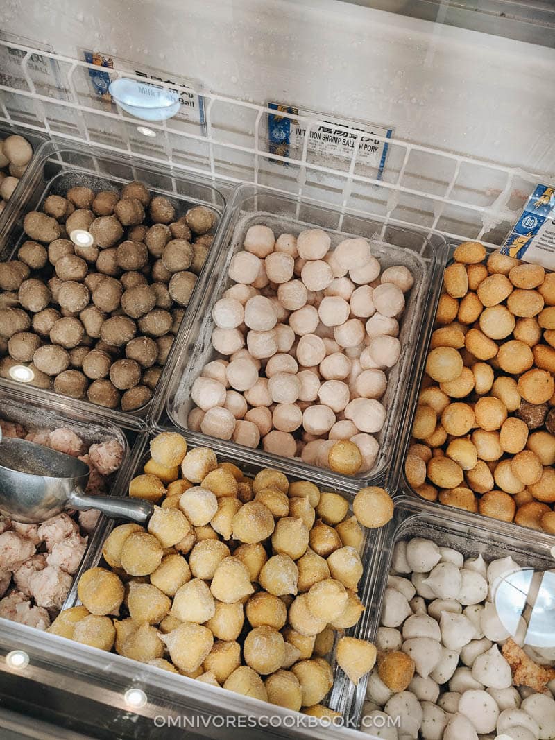 Frozen fish balls in Asian grocery store