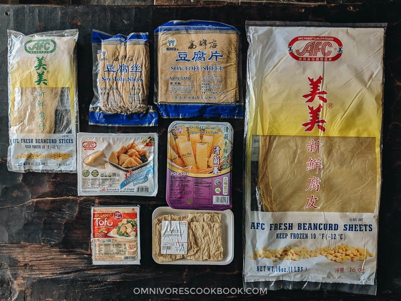 Various Asian tofu and soybean products