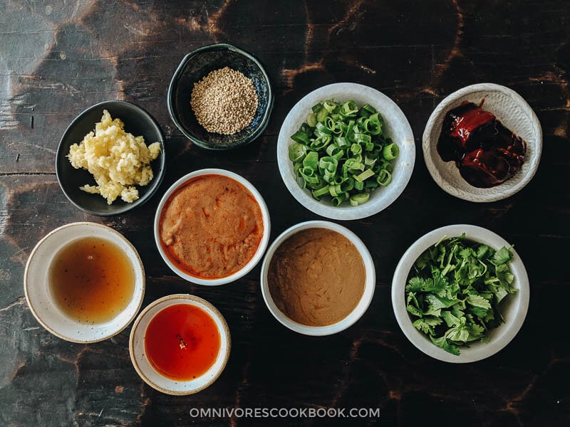 Ingredients for assembling your own Chinese hot pot dipping sauce