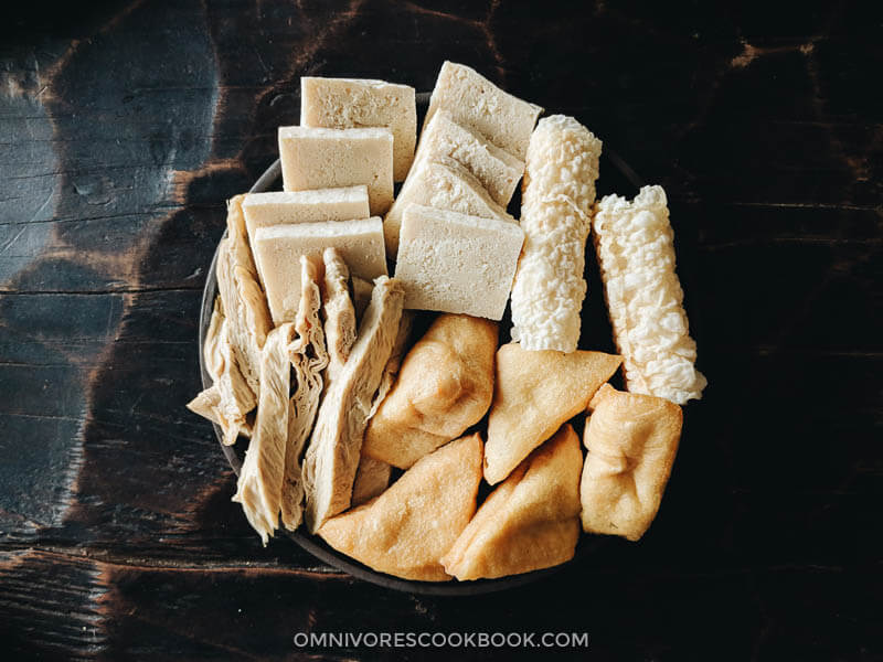 Assorted tofu products on a plate