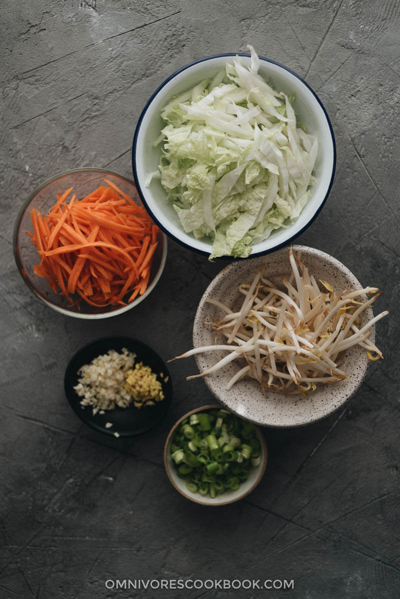 Vegetables for making Chinese egg rolls