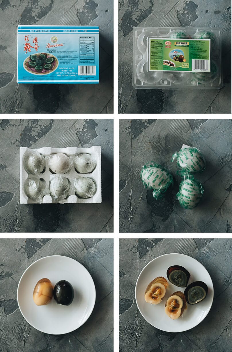 Packaged and cut century eggs