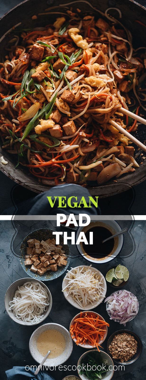 Vegan Pad Thai - The fat noodles are stir-fried with plenty of aromatics, veggies, vegan eggs, and marinated tofu in an extra rich sweet and sour sauce. Detailed cooking notes are included to guarantee you a great result that tastes even better than the restaurant version. {Gluten-Free adaptable}