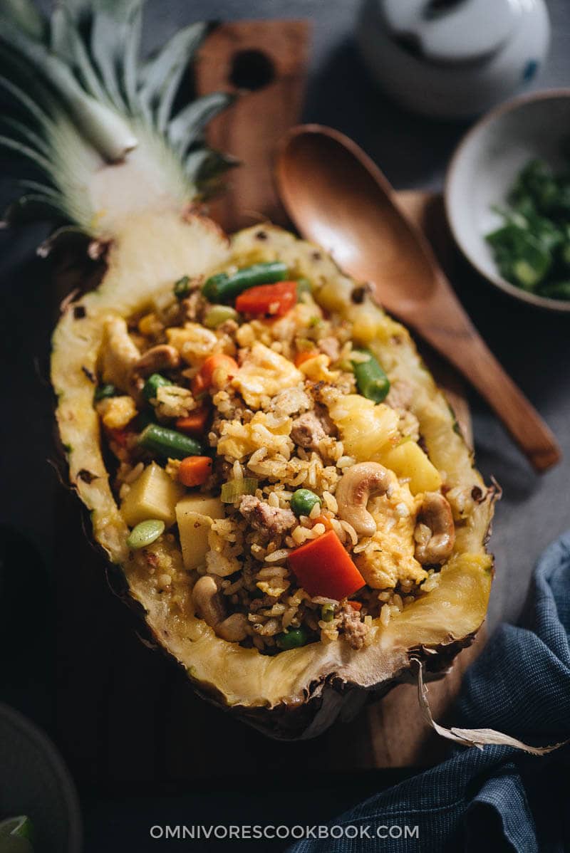 Easy pineapple fried rice served in pineapple bowl