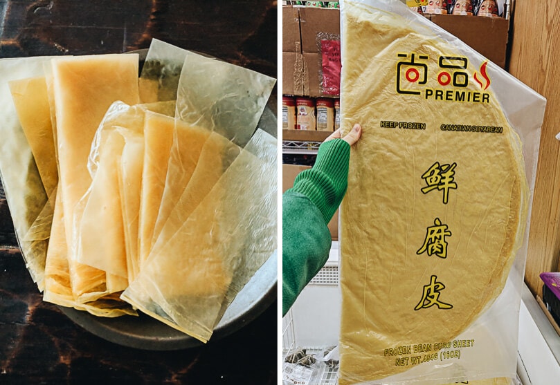 Very thin bean curd sheets, packaged and sliced