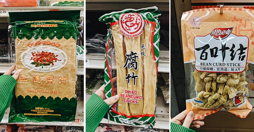 Three types of dried bean curd sheets