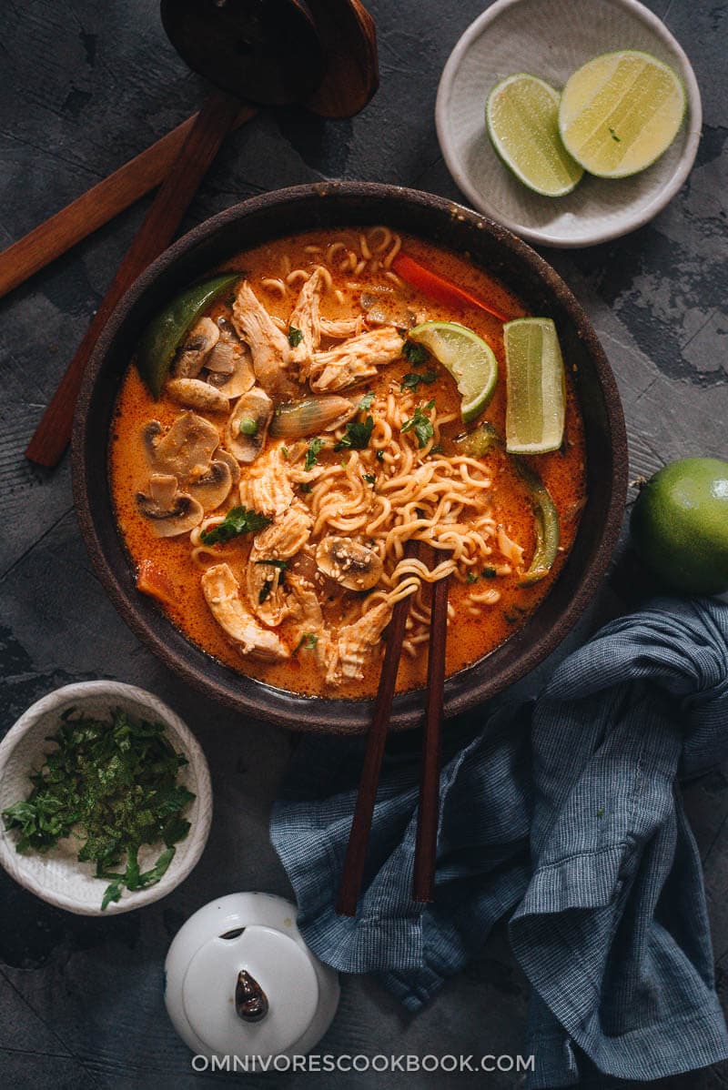 Thai peanut butter ramen in a bowl