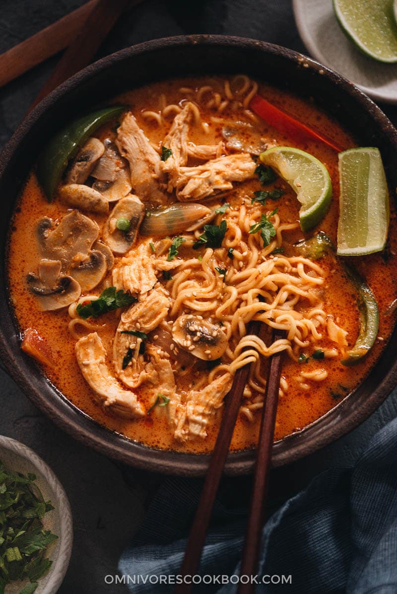 Ramen noodles with chicken and peanut sauce recipe - BBC Food