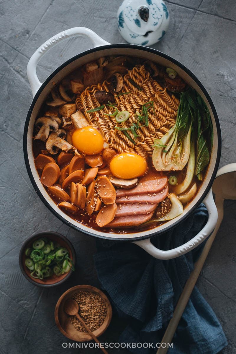 Korean army stew in a pot