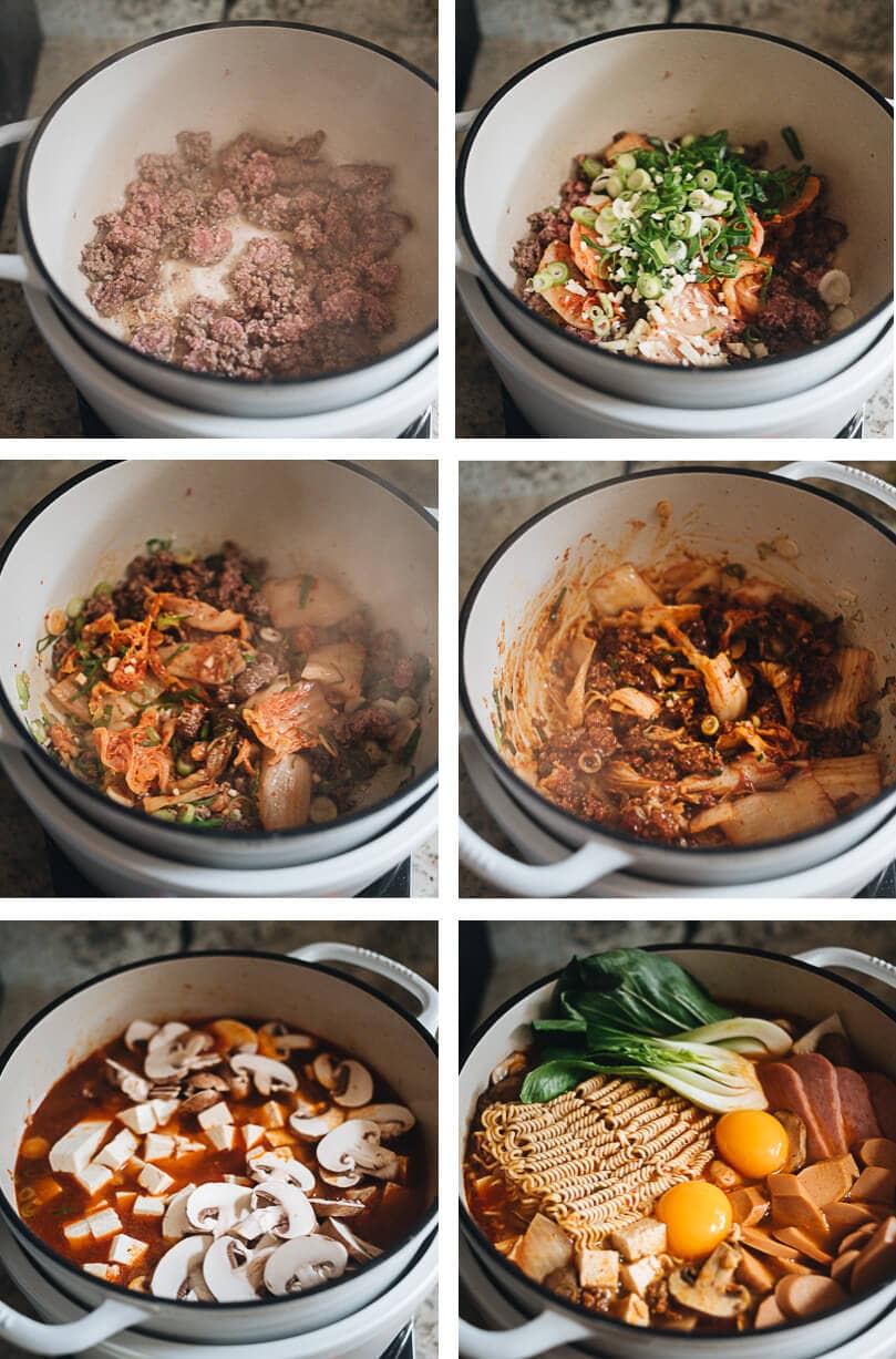 Budae Jjigae cooking step-by-step