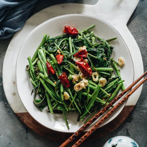 Stir Fried Water Spinach Two Ways Omnivores Cookbook 5076