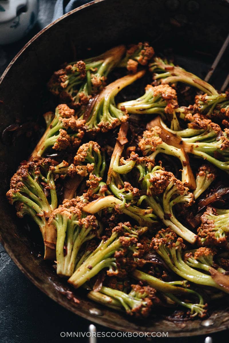 Homemade Chinese cauliflower stir fry close-up